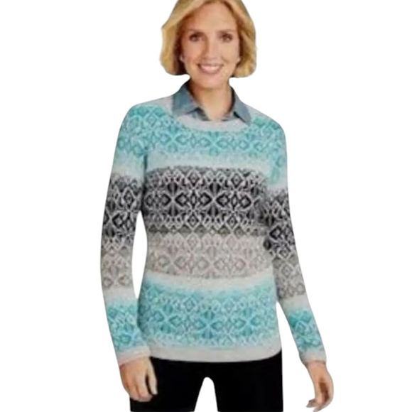 Talbots Nordic Lights Lambswool Blend Fair Isle Ombre Crew Neck Sweater Size Med - Picture 1 of 9